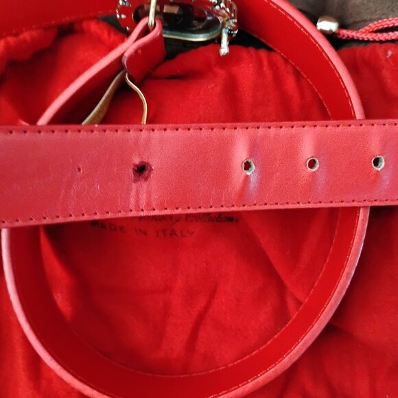 ❤️GUCCI GG Pearl Marmont Buckle and Red Leather Belt Sz 40 +Dustbag - Picture 5 of 9